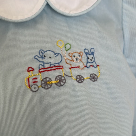 NWT Remember Nguyen Baby boy blue 9M embroidered train bubble - Picture 2 of 5